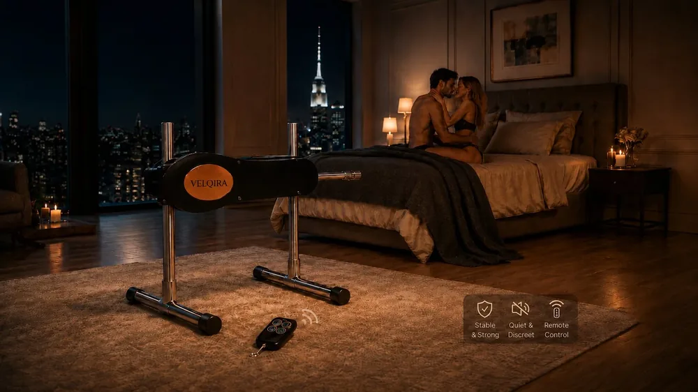 Velqira COVE in a candlelit bedroom — a brand scenario for couples